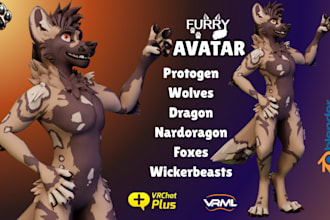 do realistic 3d furry model, vrchat avatar, 3d vtuber  model and rigging, vrm