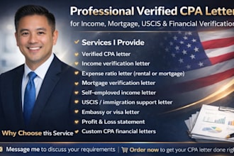 write verified CPA letter, income letter, mortgage letter expense ratio letter