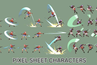 create 2d pixel sprite sheet, characters and animation for your game