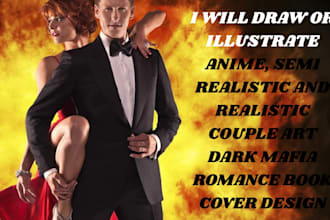 draw anime realistic semi realistic couple art dark mafia romance book cover art