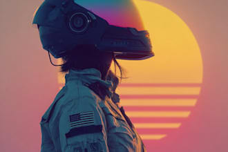 create 80s retro futuristic, synthwave cover art