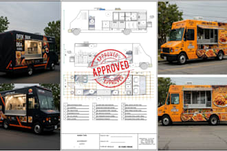 food truck design, food trailer, 2d floor plans, mobile kitchen permit drawings