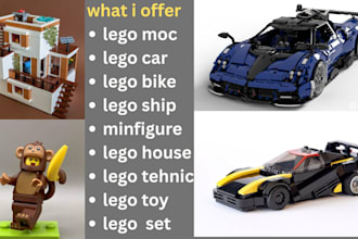 model 3d  lego cars, bikes, ships, and houses with bricklink ready XML lists