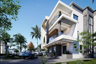 revamp 3d exterior penhouse model, duplex villa design, interior bedroom render