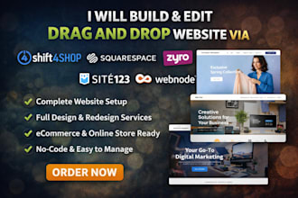 build edit drag and drop website via shift4shop squarespace zyro site123 webnode