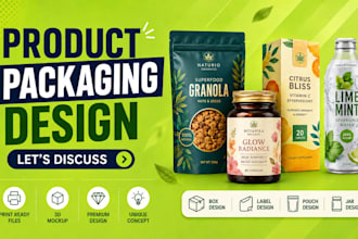 design product packaging, box, label, pouch with 3d mockup