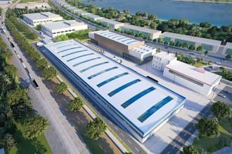 model 3d factory building design, industrial site plan layout, logistics center