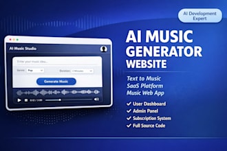 develop ai music generator website, music software and ai text to music platform