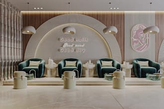modern luxury 3d spa room,showroom render,unisex salon,jewelry watch store,shop