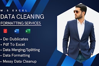 data cleanup, data merging, splitting data and pdf to excel