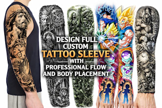 design full custom tattoo sleeve with professional flow and body placement