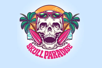 design high quality summer skull vintage logo with t shirt design
