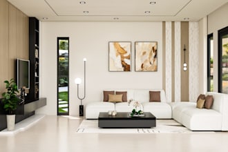 create a living room design with 3d renders