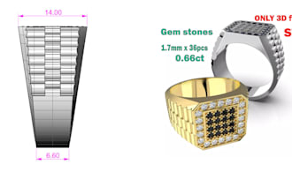 make 3d signet ring design, baguette diamond ring cad model, fix broken stl file