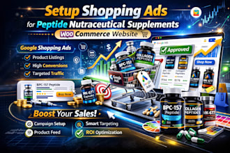setup shopping ads for peptide nutraceutical supplement woo commerce website