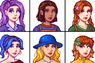 create a custom stardew valley style portrait, scene or pixel sprite sheet