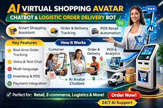 do ai virtual shopping avatar logistic chatbot, order delivery kiosk pos retail