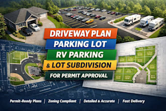do driveway plan, parking lot, rv parking, lot subdivision for permit approval