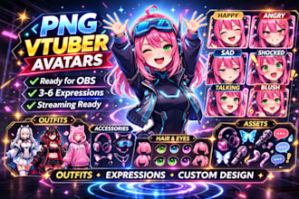 design a unique full body anime png vtuber avatar