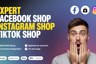 set up tiktok shop, facebook shop, instagram shop or shopify dropshipping store