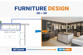 design custom furniture layout plan with detailed drawings and 3d view