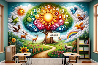 design a fantasy galaxy planet mural space map for kids