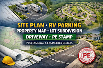 do site plan, rv parking, property map, lot subdivision, driveway with pe stamp