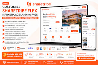 customize sharetribe flex marketplace landing page  with booking, stripe, mvp