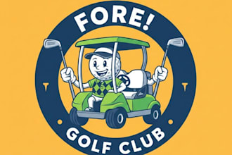 draw high quality golf cart mascot logo with t shirt design