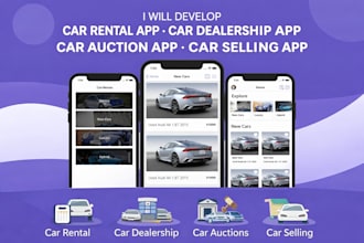 develop car rental app car dealership app car auction app car selling app