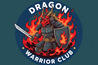 do realistic red dragon warrior logo with unlimited revision
