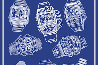 draw detailed vintage retro technical line art illustration