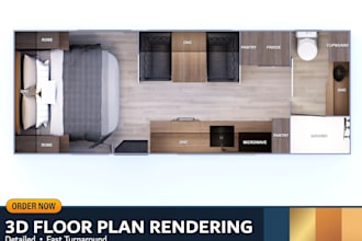 create a compact camper van 3d floor plan from your references