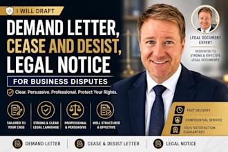draft a demand letter, cease and desist, legal notice, or dispute letter