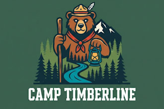 make high quality outdoor camp mascot logo with t shirt design