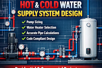 design hot, cold water supply system, pump sizing, water heater calculation