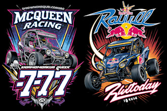 design a modern racing car logo for t shirt and streetwear brand