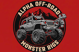 do high quality monster jeep mascot logo with t shirt design