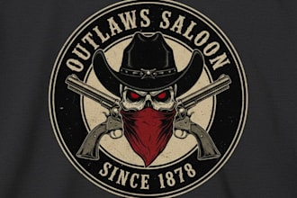 draw awesome outlaws saloon or t shirt brand logo