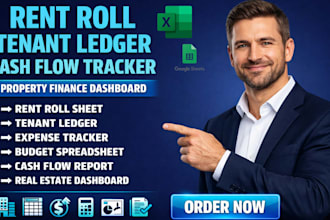 create rent roll, tenant ledger, cash flow, property and finance expense tracker
