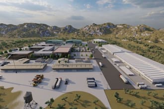 create 3d industrial warehouse design, commercial warehouse, facility center