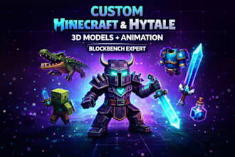 create custom minecraft 3d models, hytale 3d models in blockbench, do animation