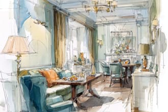 sketch design your interior room in my watercolor style