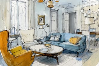 sketch design your interior room in my watercolor style