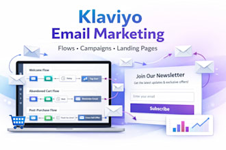 klaviyo email marketing klaviyo flows setup, email campaign and landing page