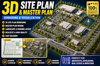 create 3d site plan rendering and master plan visualization