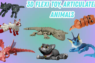 create print ready articulated flexi animal, 3d toy, dragon stl, for 3d printing