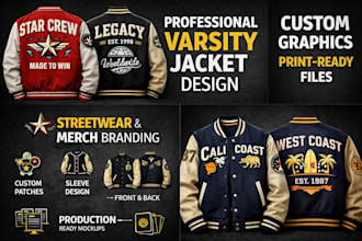 create a professional varsity jacket design for your clothing brand