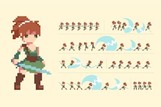 high quality 8bit 16bit pixel art character, sprite sheet, pixel animation, ui