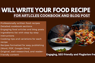 write your professional food recipe, cookbook and article for your blog